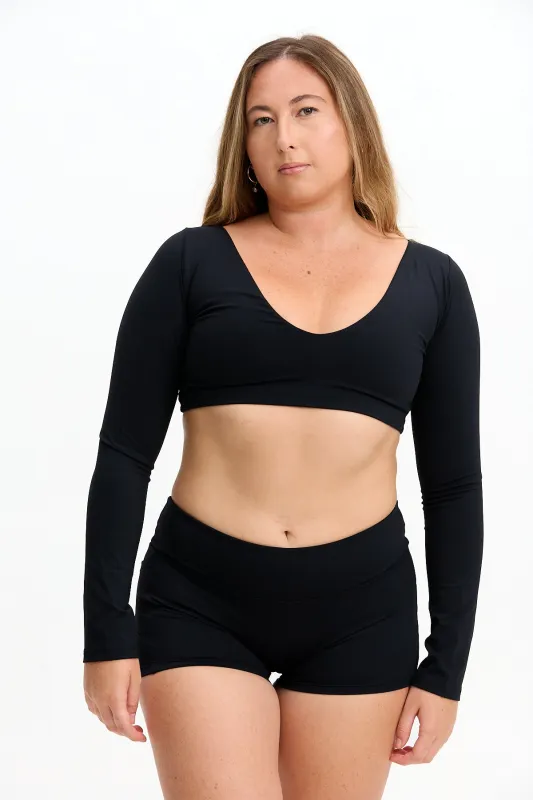 Long Sleeve Active Crop Top - Black sold by Benoa Swim