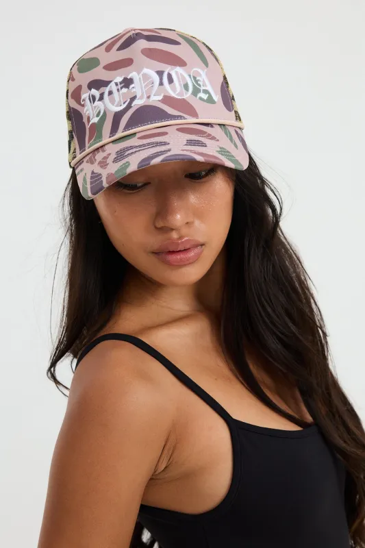 Embroidered Trucker Hat - Camo w/ White sold by Benoa Swim
