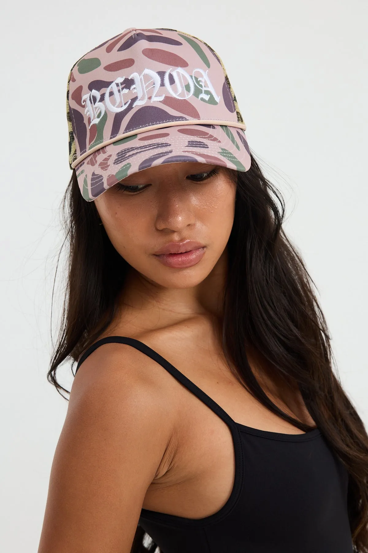 Embroidered Trucker Hat - Camo w/ White sold by Benoa Swim