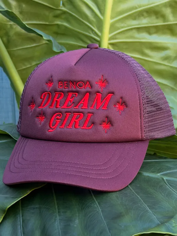 "Dream Girl" Embroidered Trucker Hat - Brown w/ Red sold by Benoa Swim