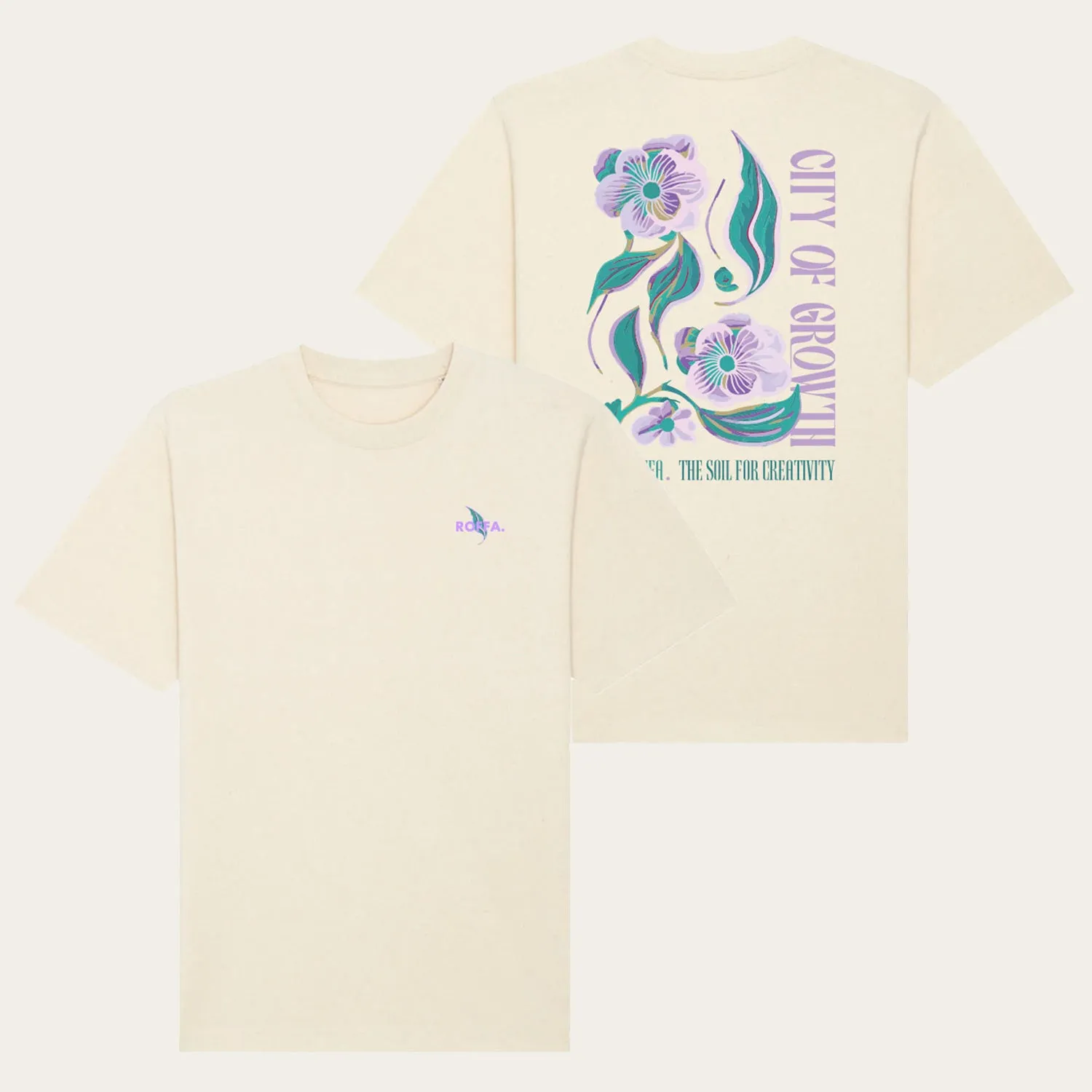 ROFFA. heavy t-shirt oversized - natuurlijk wit - City of growth - 100% organisch katoen sold by Rotterdam Brands