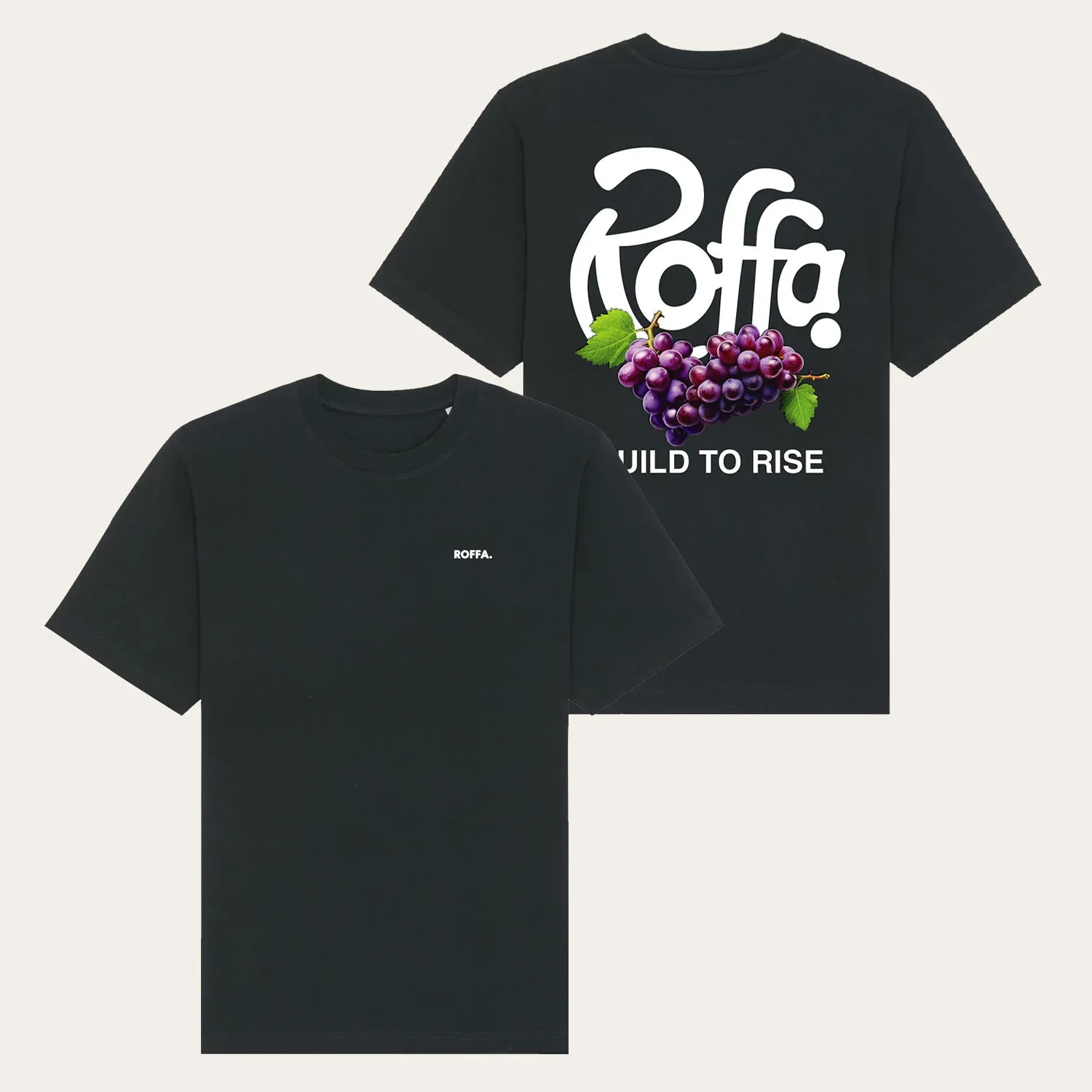 ROFFA. oversized t-shirt zwart - Grapes - 100% organisch katoen sold by Rotterdam Brands
