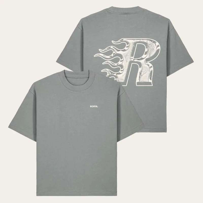 ROFFA. boxy heavy oversized t-shirt - Flaming R - 100% organisch katoen sold by Rotterdam Brands