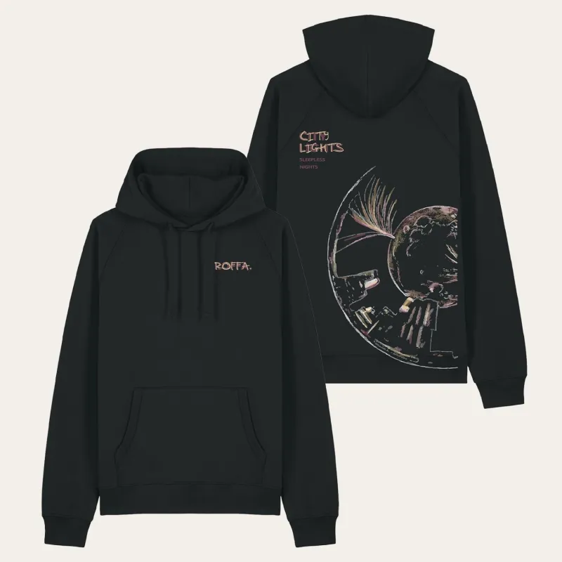 ROFFA. hoodie oversized zwart - City lights - 100% organisch katoen made by Rotterdam Brands