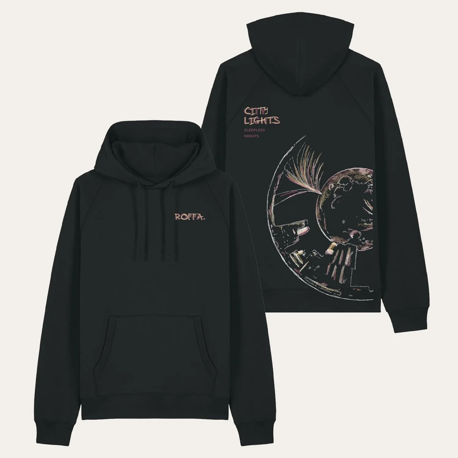 ROFFA. hoodie oversized zwart - City lights - 100% organisch katoen sold by Rotterdam Brands