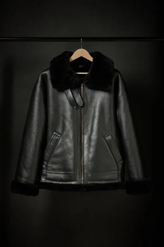 Rose Anvil X GORAL Shearling Aviator Jacket Horween Chromexcel Leather Black PRE ORDER sold by GORAL