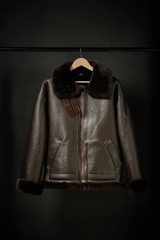 Rose Anvil X GORAL Shearling Aviator Jacket Horween Chromexcel Leather Dark Brown PRE ORDER sold by GORAL