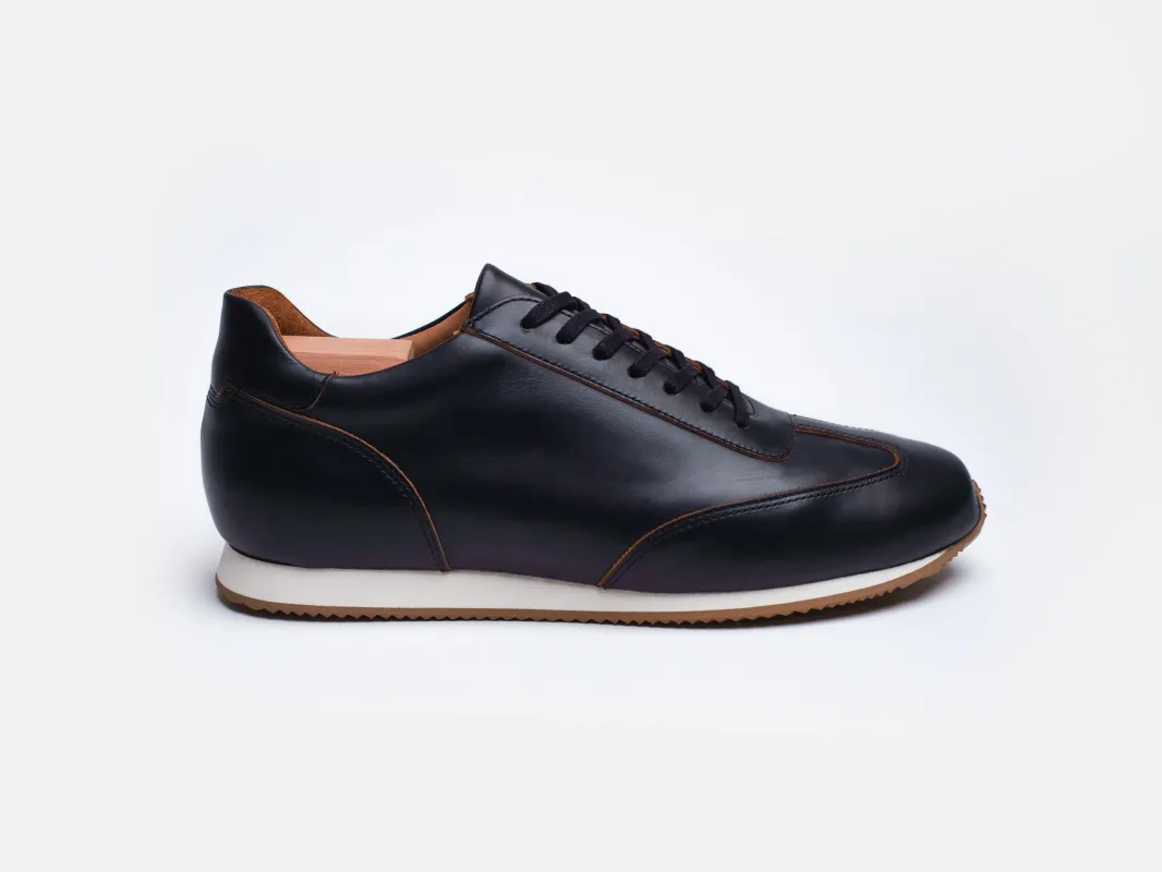 Walker - Boaventura Virginia Black Oiled Pull Up Leather Low Top Sneaker sold by GORAL