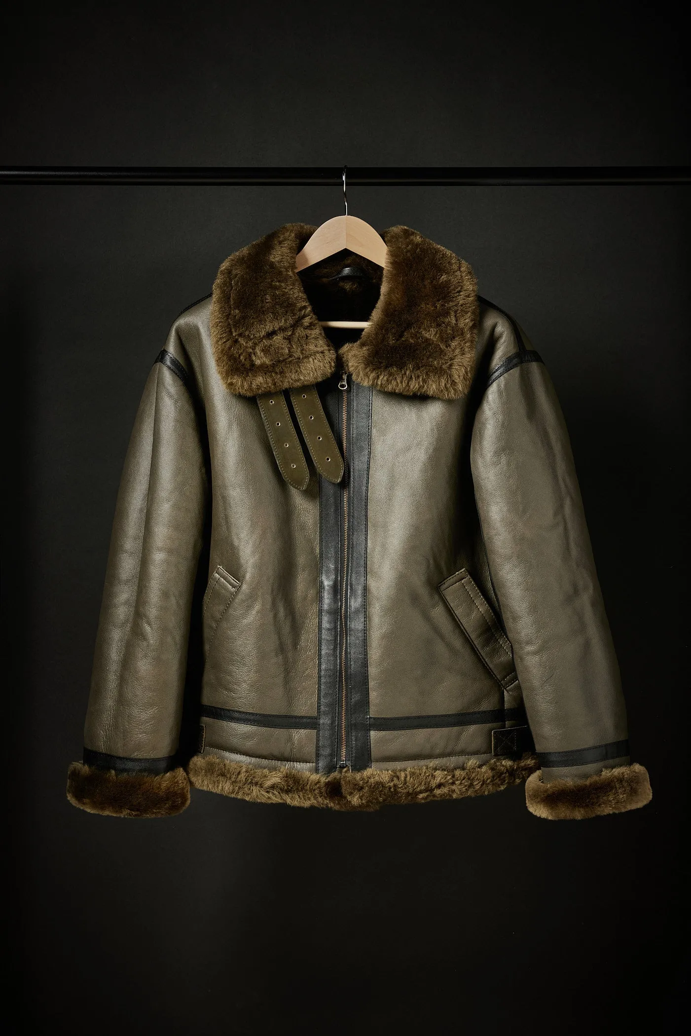 Rose Anvil X GORAL Shearling Aviator Jacket Horween Chromexcel Leather Green sold by GORAL