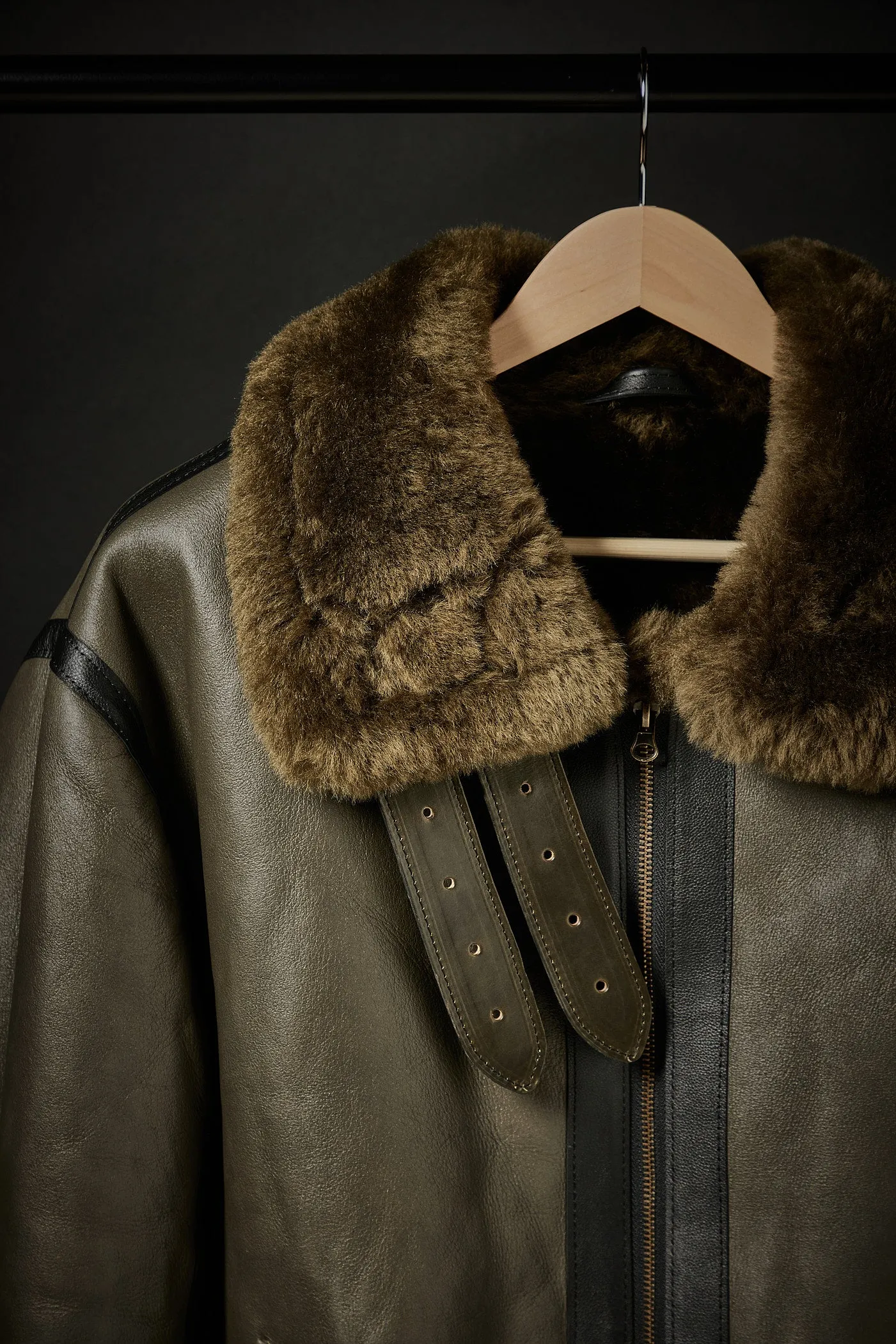 Rose Anvil X GORAL Shearling Aviator Jacket Horween Chromexcel Leather Green sold by GORAL product image thumbnail 5