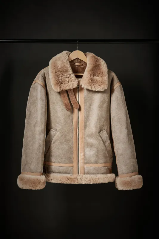 Rose Anvil X GORAL Shearling Aviator Jacket Horween Chromexcel Leather Natural sold by GORAL