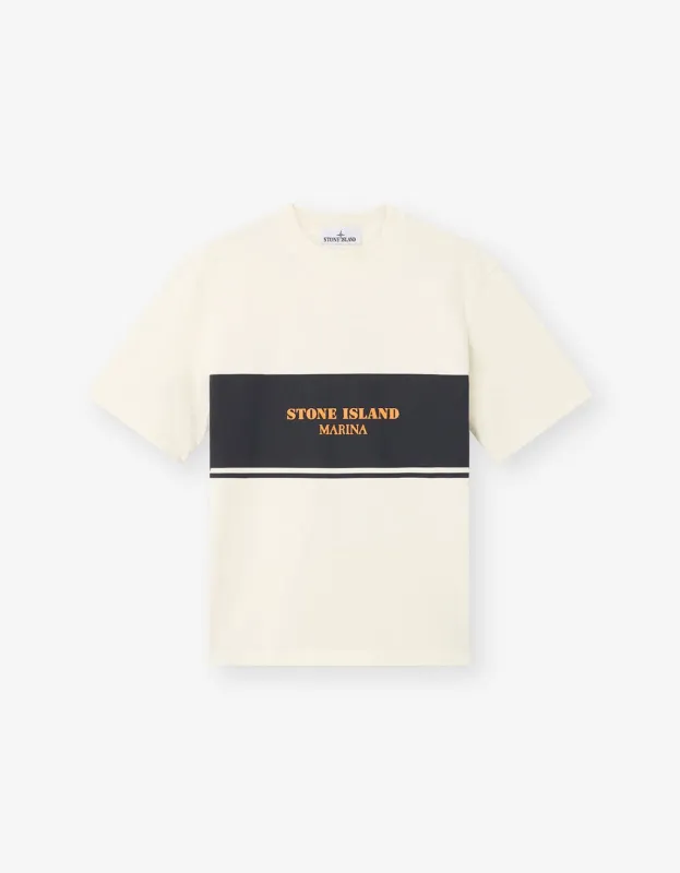 Stone Island Marina Ivory White Logo T-Shirt made by Stone Island