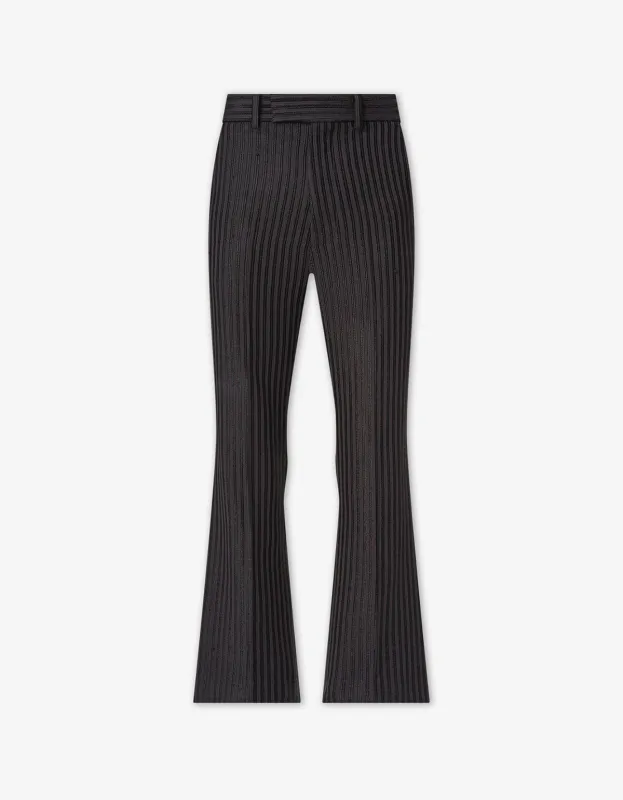 Amiri Black Striped Creased Flare Trousers sold by Zoo Fashions