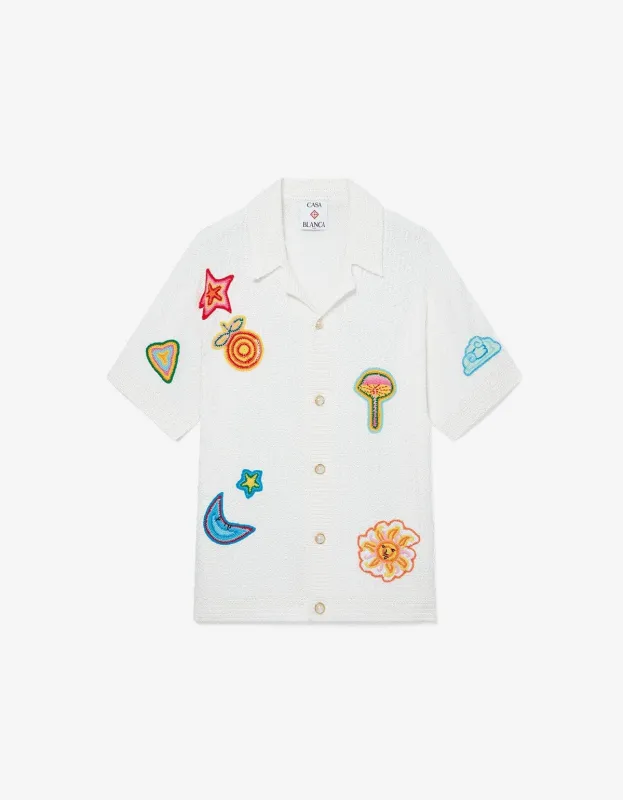 Casablanca White Motif Crochet Shirt sold by Zoo Fashions