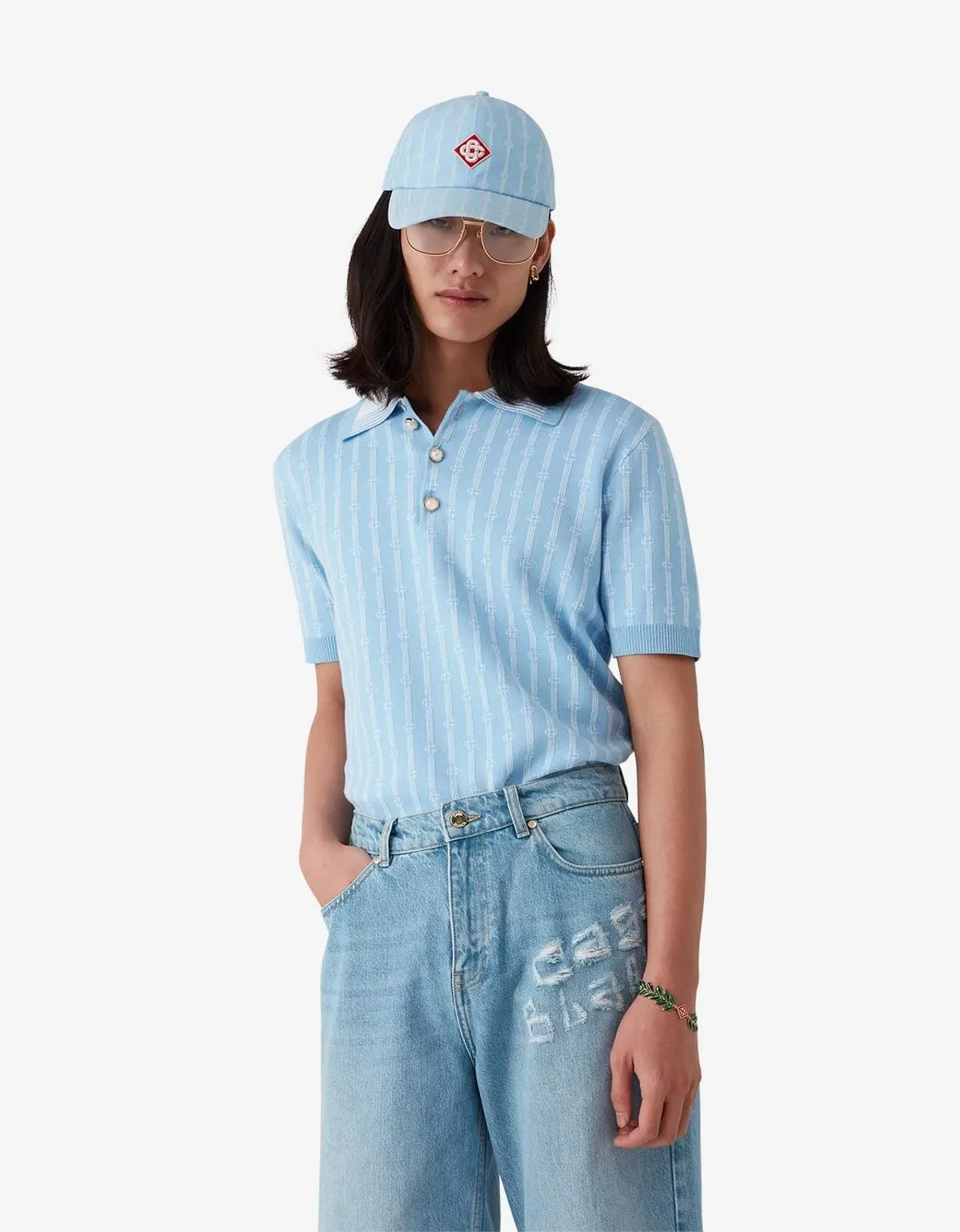 Casablanca Blue Monogram Polo Shirt sold by Zoo Fashions product image thumbnail 2