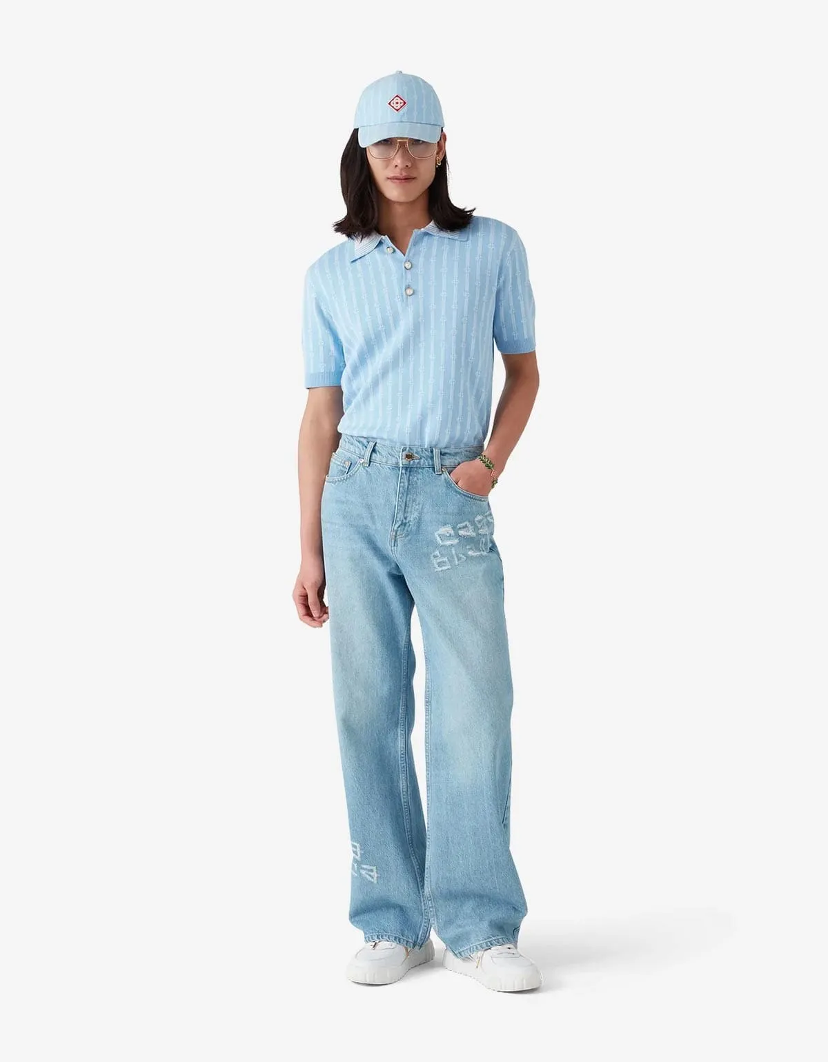 Casablanca Blue Monogram Polo Shirt sold by Zoo Fashions product image thumbnail 4