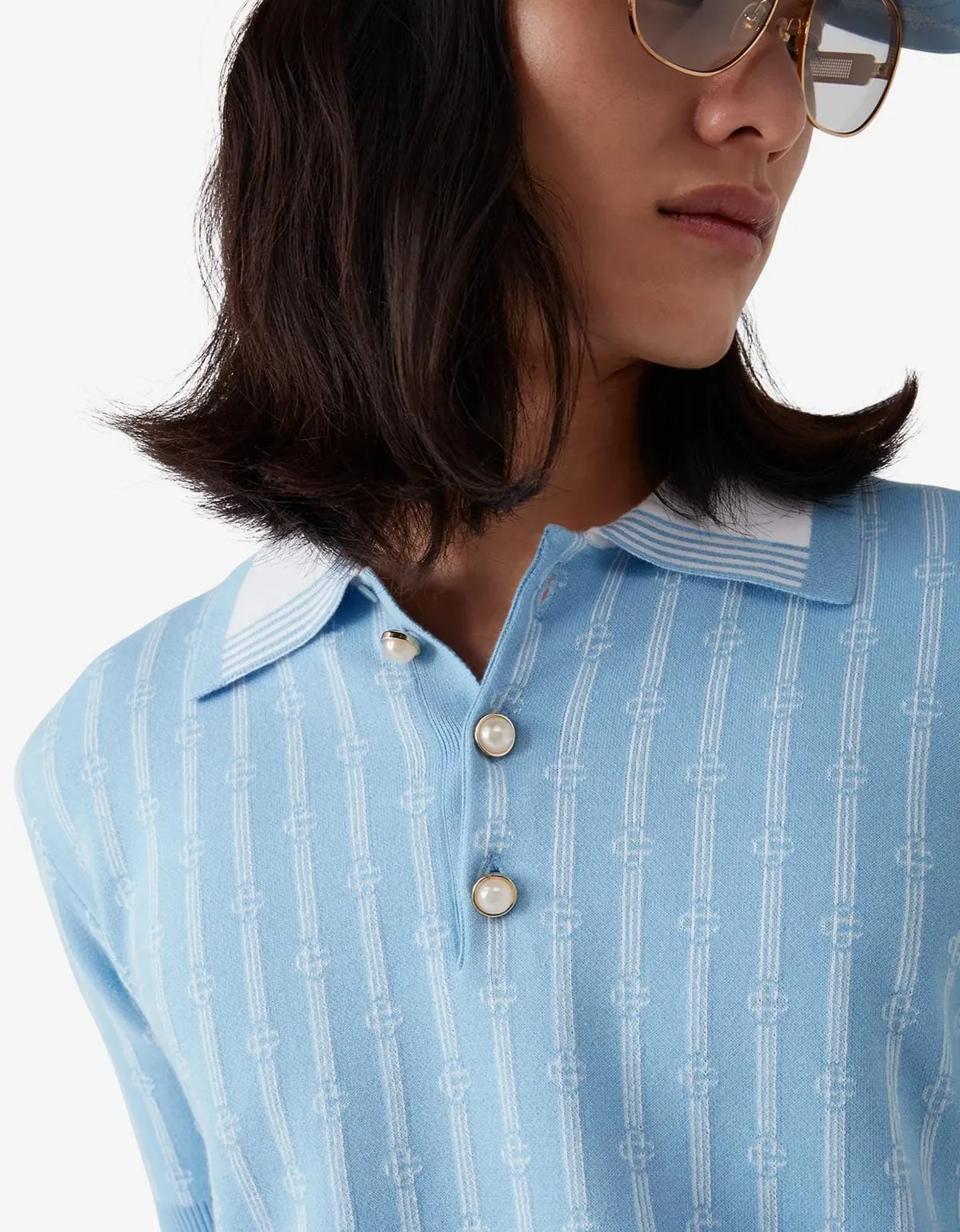 Casablanca Blue Monogram Polo Shirt sold by Zoo Fashions product image thumbnail 5
