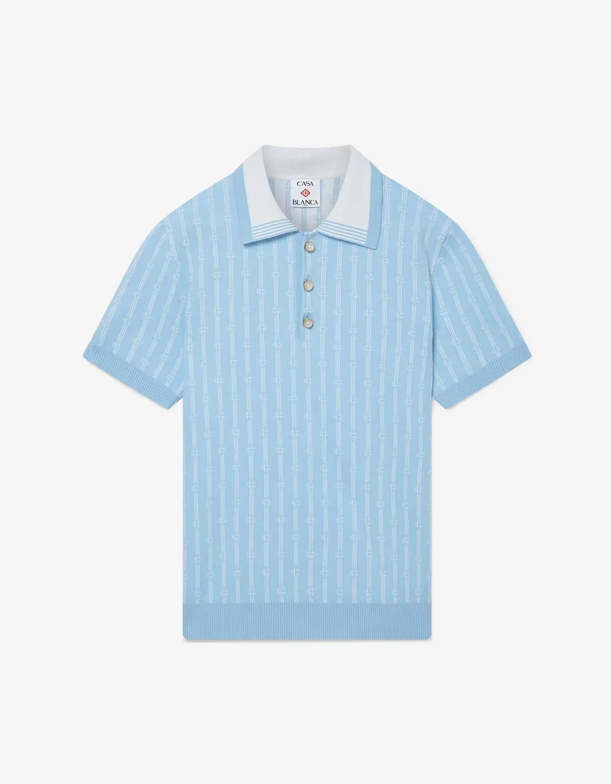 Casablanca Blue Monogram Polo Shirt sold by Zoo Fashions