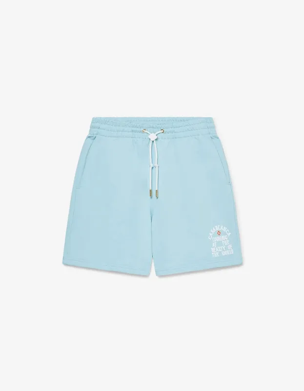 Casablanca Blue Beauty of the World Sweat Shorts sold by Zoo Fashions