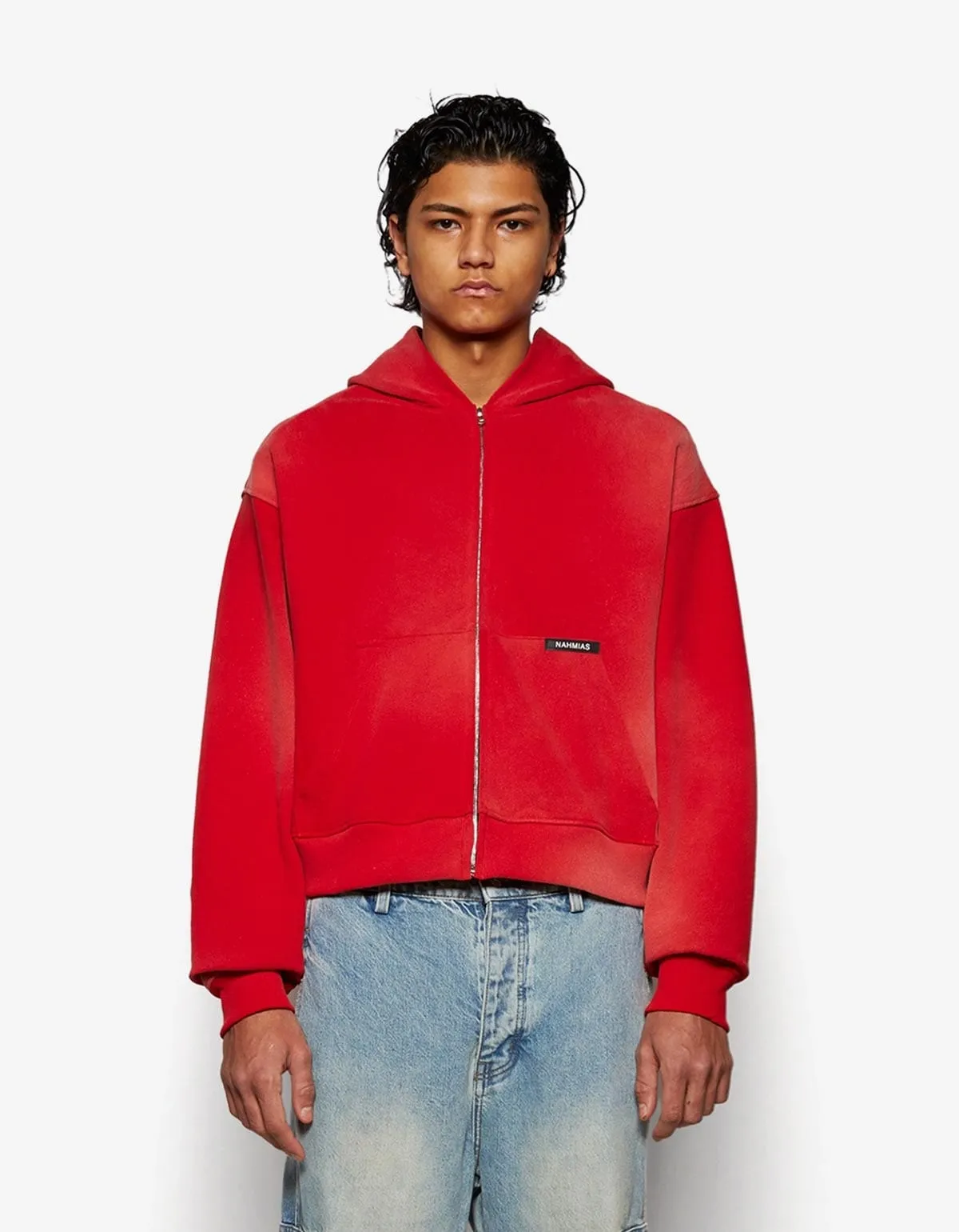 Nahmias Red Sunfade Boxy Zip-Up Hoodie sold by Zoo Fashions product image thumbnail 2
