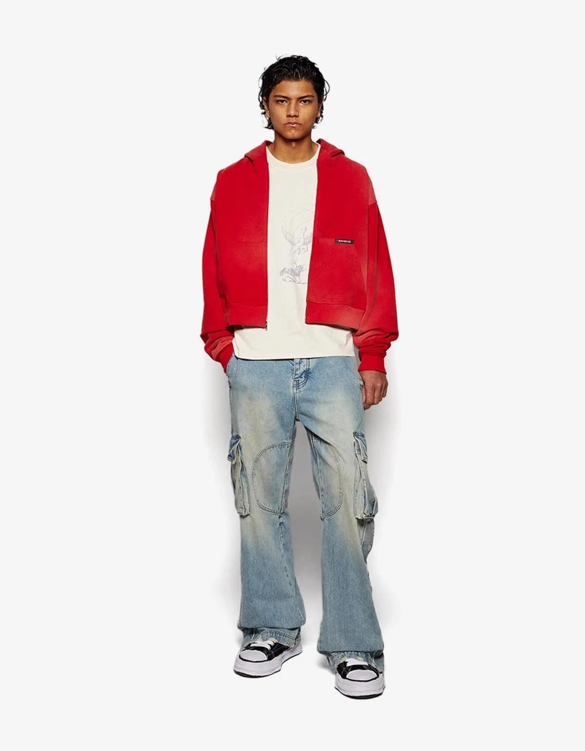 Nahmias Red Sunfade Boxy Zip-Up Hoodie sold by Zoo Fashions product image thumbnail 5