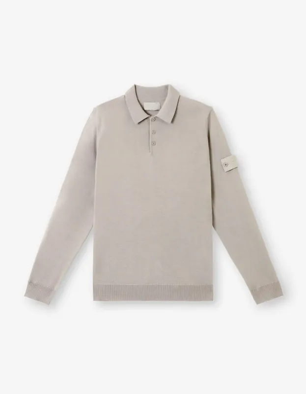 Stone Island Ghost Grey Wool LS Polo Shirt sold by Zoo Fashions