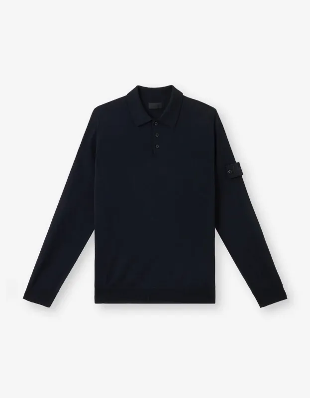 Stone Island Ghost Blue Wool LS Polo Shirt sold by Zoo Fashions