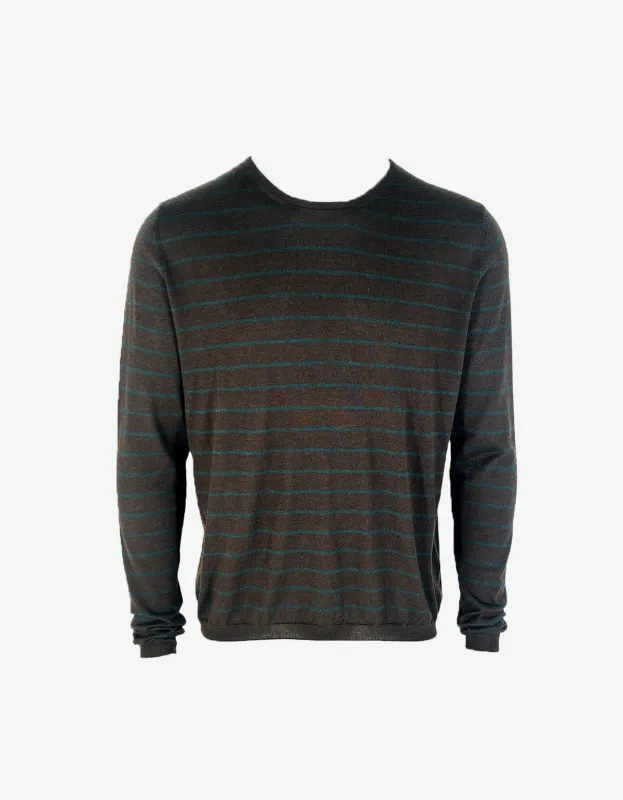 Prada Silk Mix Crew Neck Striped Fine Gauge Knit Jumper made by Prada
