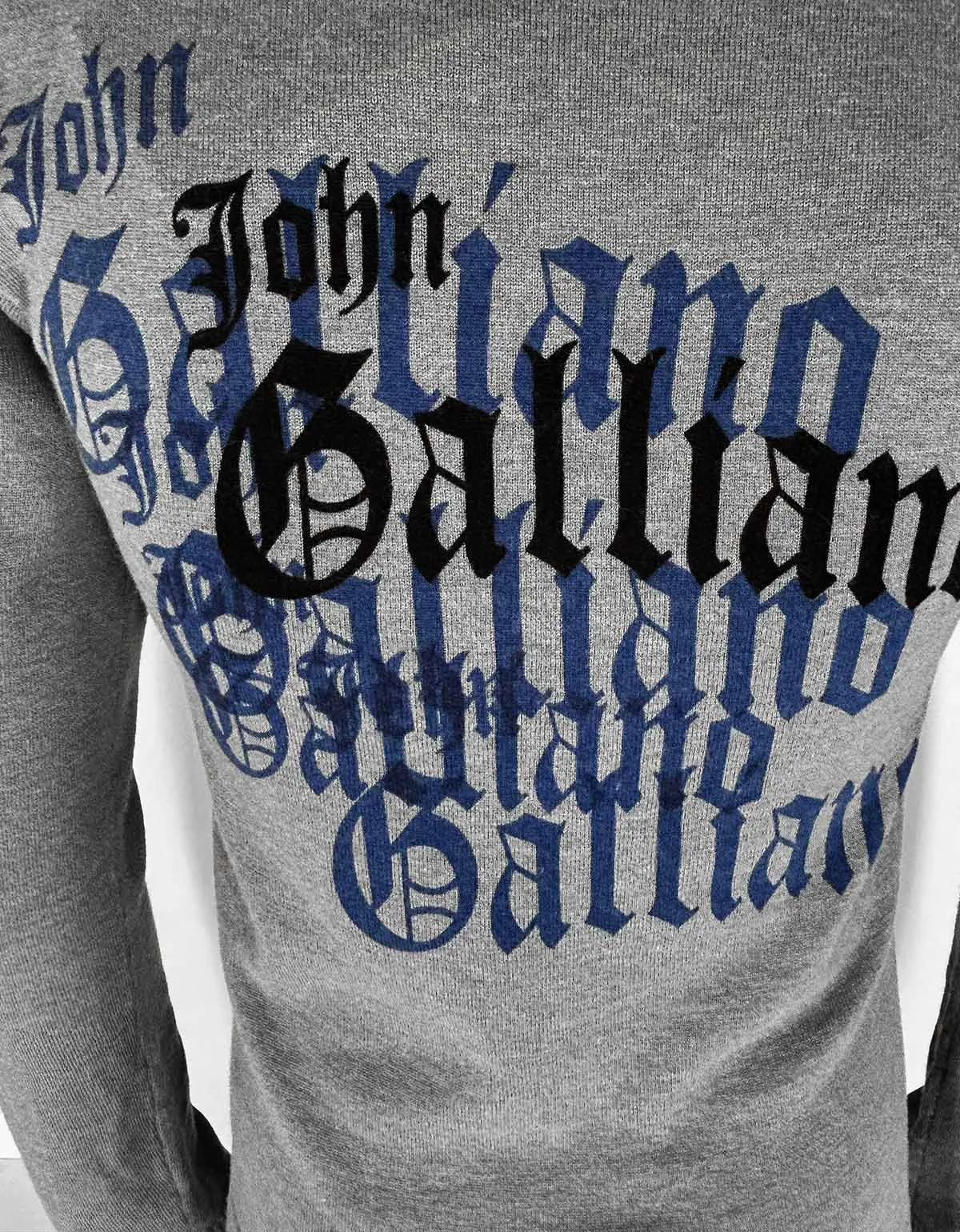 John Galliano Grey Cashmere & Wool V-Neck Graphic Knit — Circa 2005–2010 Archive sold by Zoo Fashions product image thumbnail 5