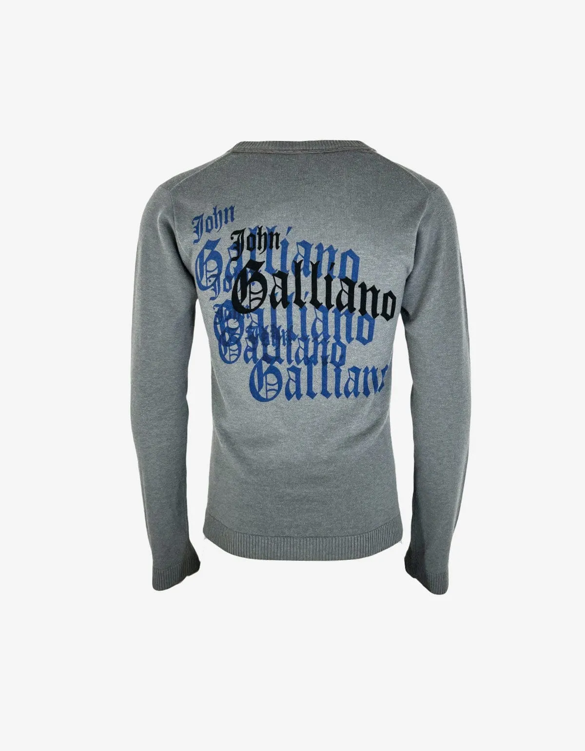 John Galliano Grey Cashmere & Wool V-Neck Graphic Knit — Circa 2005–2010 Archive sold by Zoo Fashions product image thumbnail 2