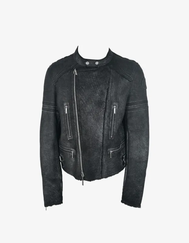John Galliano Black Shearling Leather Biker Jacket sold by Zoo Fashions