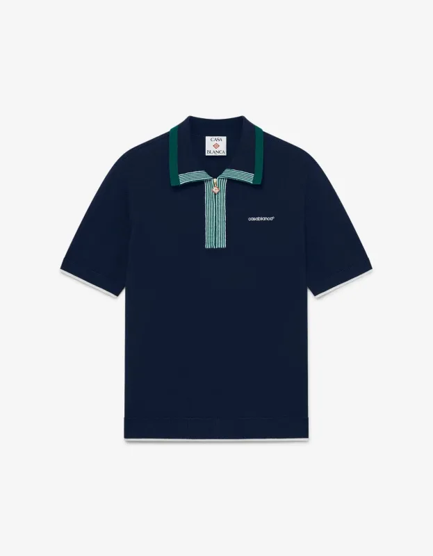 Casablanca Navy Blue Knit Tennis Polo Shirt sold by Zoo Fashions