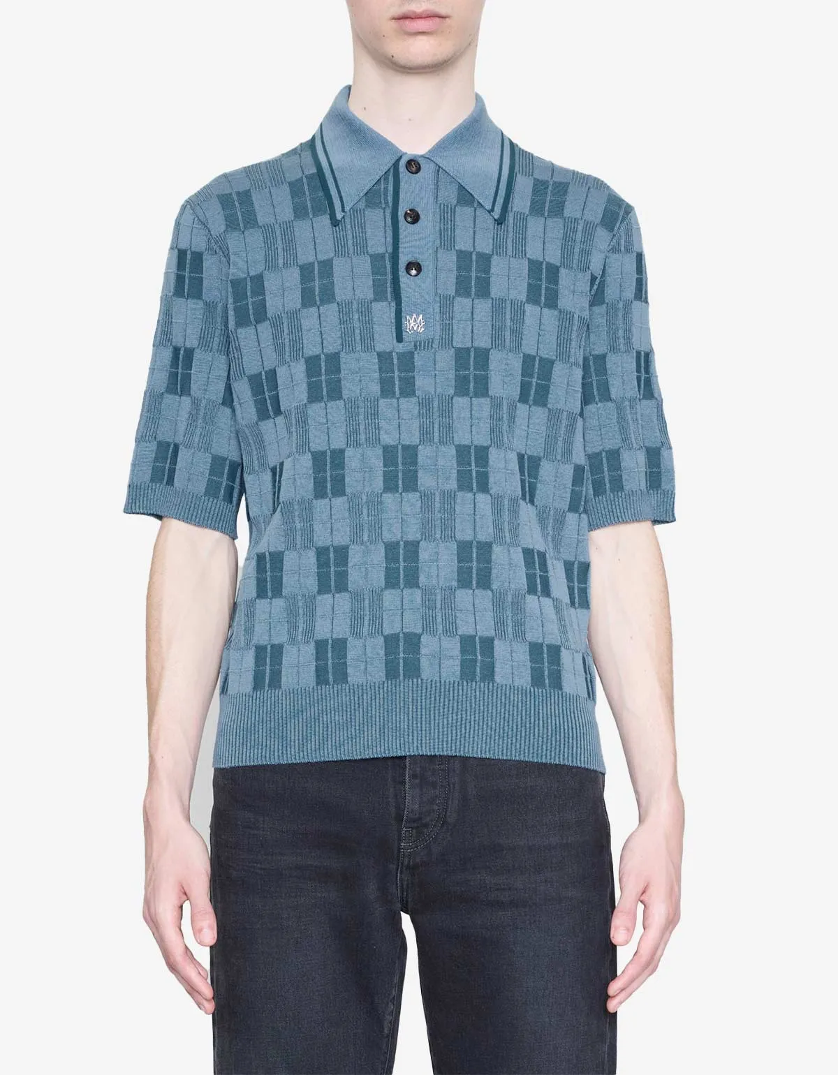 Amiri Blue Checkered Polo T-Shirt sold by Zoo Fashions