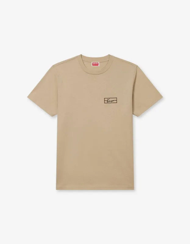 Kenzo Weave Beige Logo Embroidered T-Shirt sold by Zoo Fashions