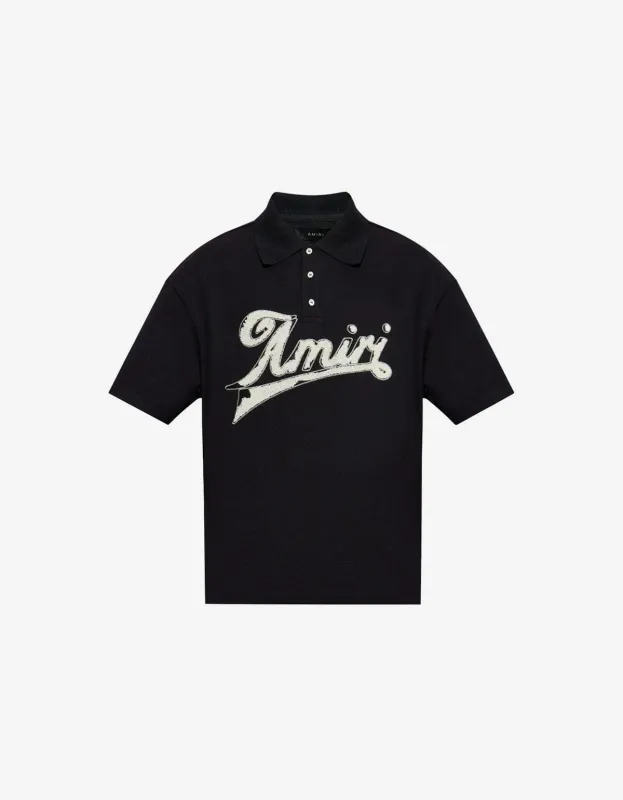 Amiri Black Distressed Polo T-Shirt sold by Zoo Fashions