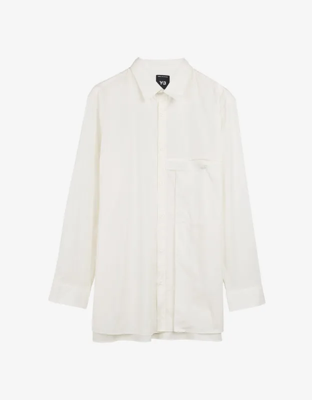 Y-3 White Pleated Pocket Shirt sold by Zoo Fashions