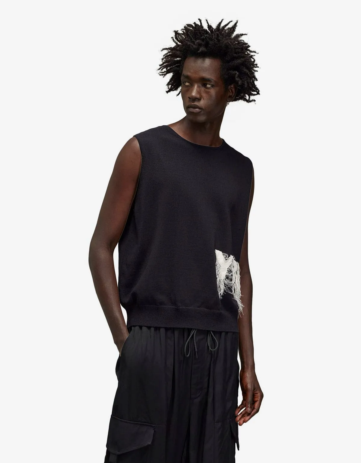 Y-3 Black Frayed Logo Knit Vest sold by Zoo Fashions product image thumbnail 2