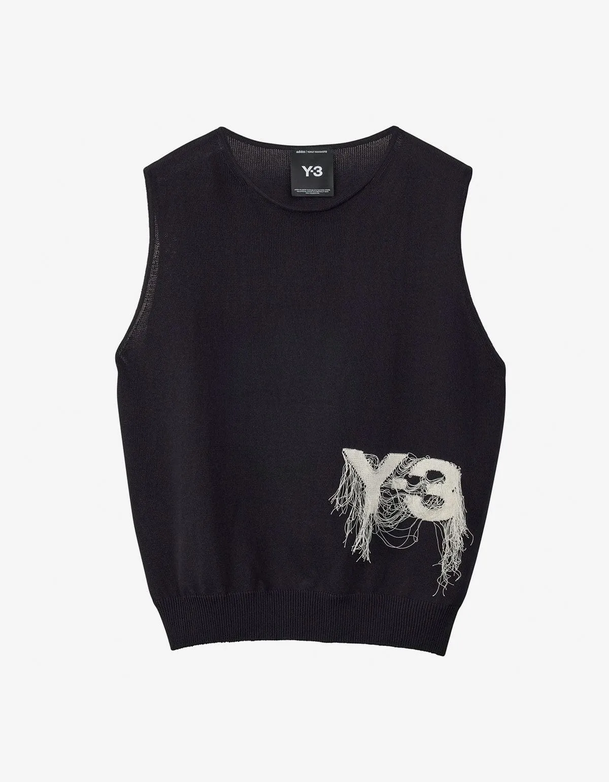 Y-3 Black Frayed Logo Knit Vest sold by Zoo Fashions