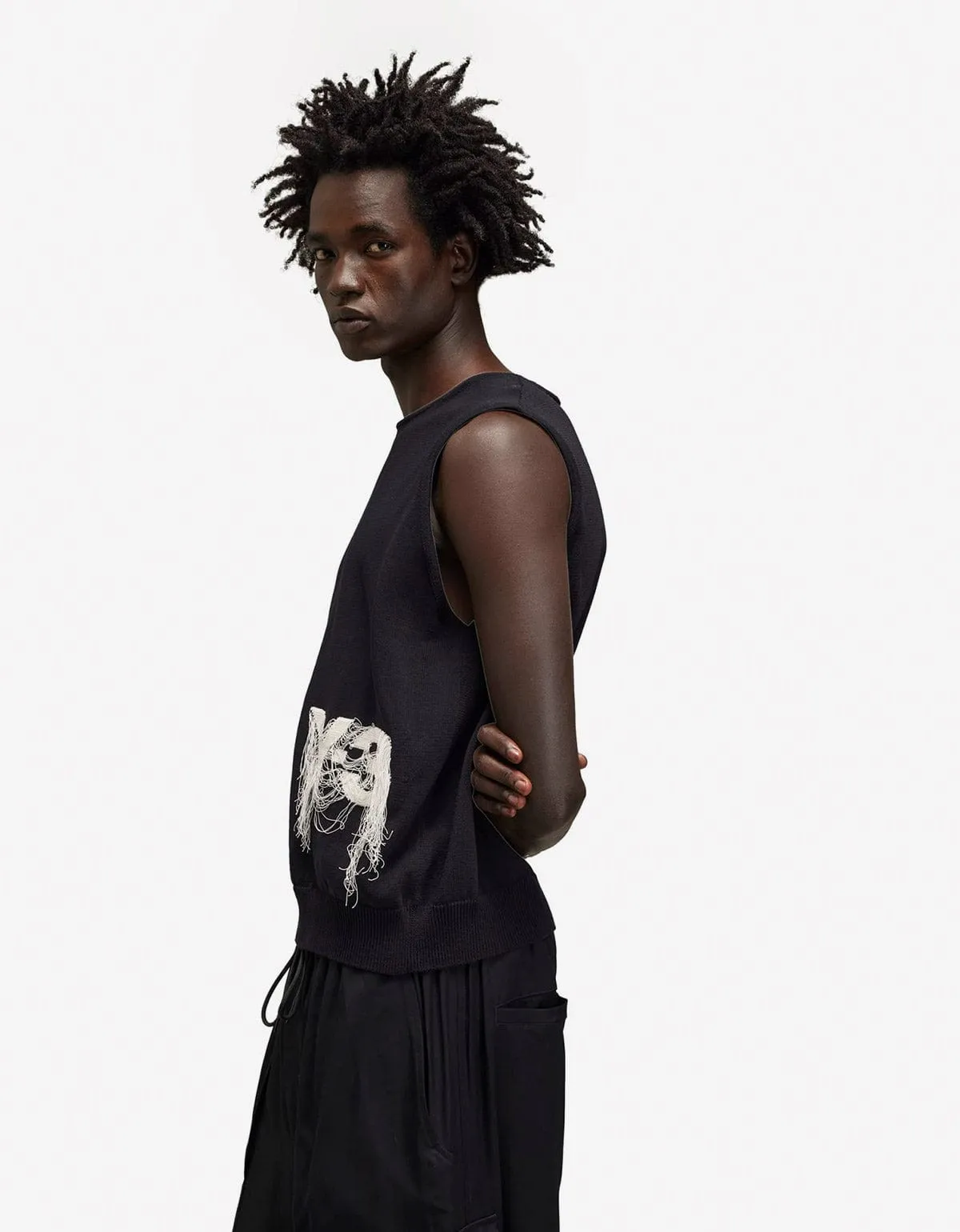 Y-3 Black Frayed Logo Knit Vest sold by Zoo Fashions product image thumbnail 5