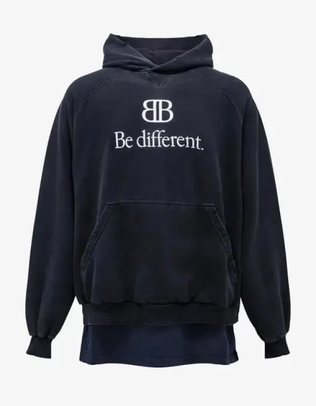 Balenciaga Black BB Be Different Patched T-Shirt Hoodie sold by Zoo Fashions