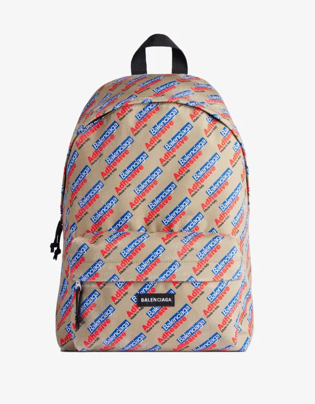 Balenciaga Beige Allover Tape Logo Explorer Backpack sold by Zoo Fashions