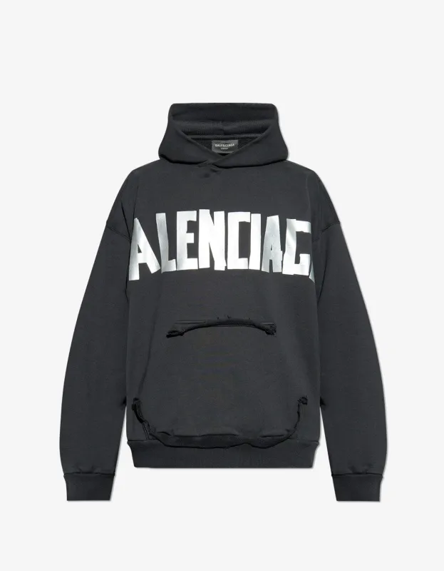 Balenciaga Black Tape Type Ripped Pocket Hoodie made by Balenciaga