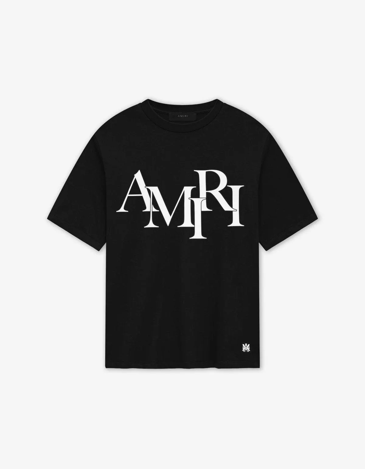 Amiri Black Staggered Logo T-Shirt sold by Zoo Fashions