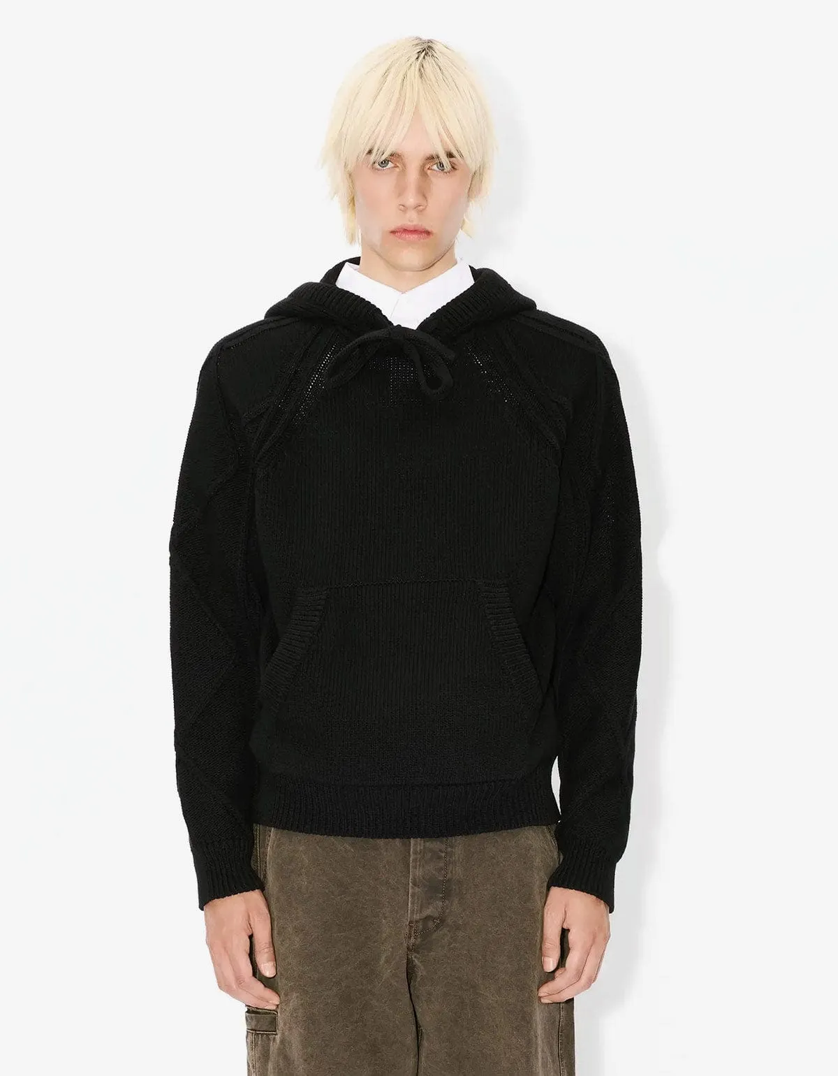 Kenzo Black Hand-Embroidered Cable Knitted Hoodie sold by Zoo Fashions product image thumbnail 3