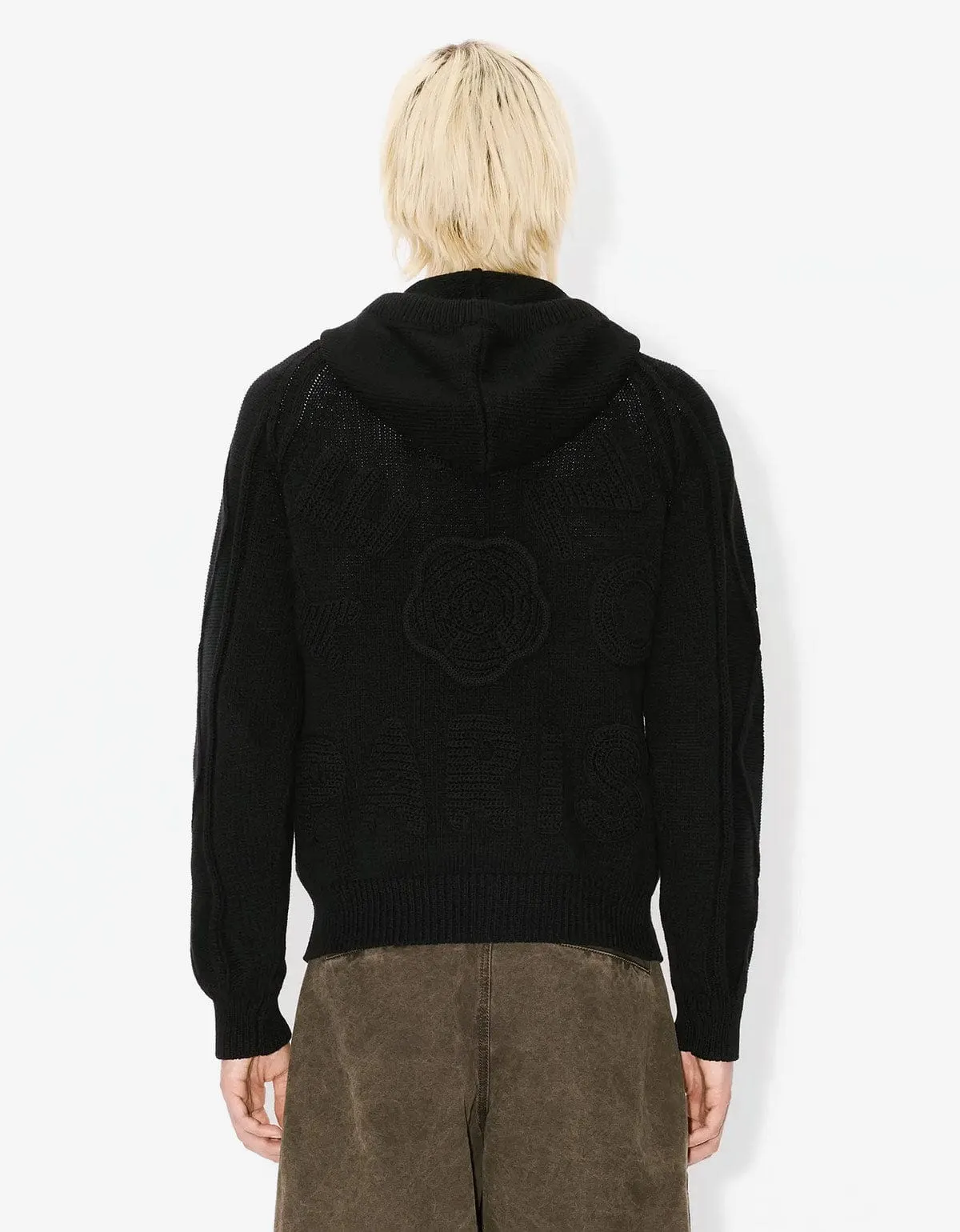 Kenzo Black Hand-Embroidered Cable Knitted Hoodie sold by Zoo Fashions product image thumbnail 4
