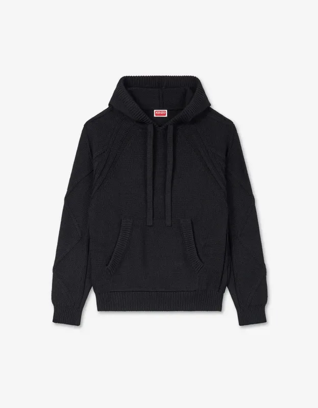 Kenzo Black Hand-Embroidered Cable Knitted Hoodie sold by Zoo Fashions
