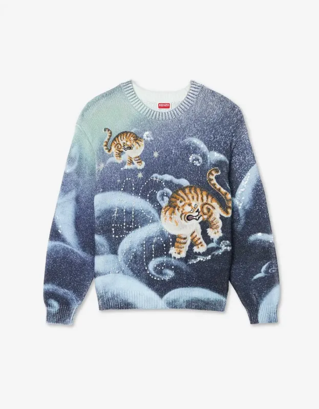 Kenzo Cloud Tiger Blue Embroidered Sweater sold by Zoo Fashions
