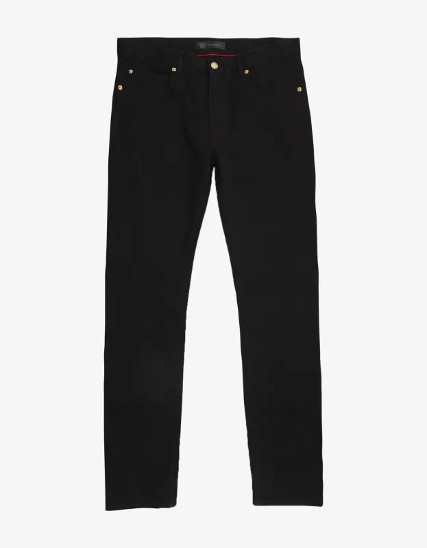 Versace Black Crest Embroidery Slim Jeans sold by Zoo Fashions