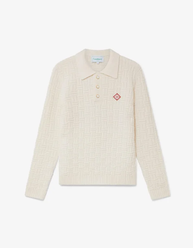 Casablanca White Column Knit Polo Shirt sold by Zoo Fashions