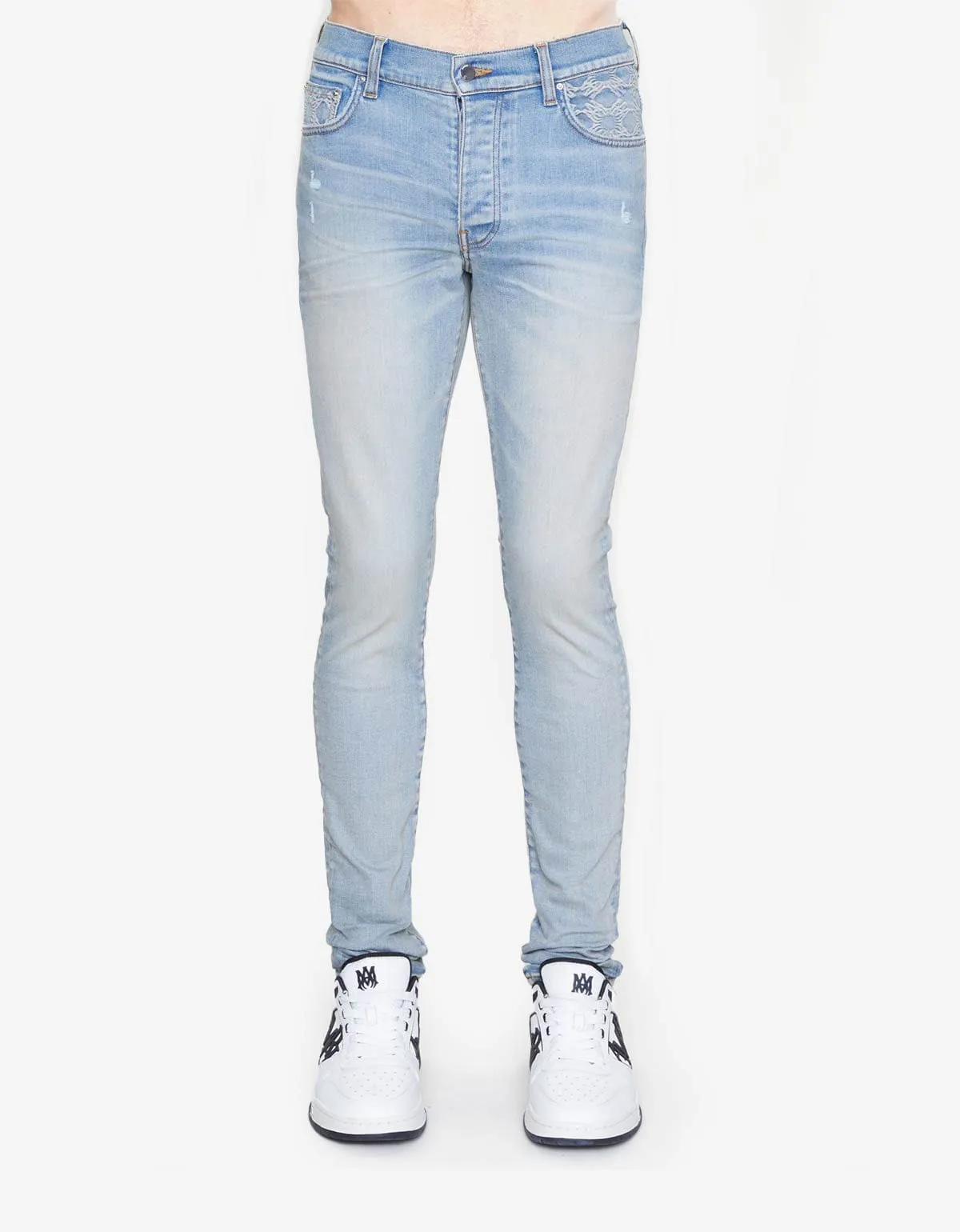 Amiri Blue MA Quad Contrast Skinny Jeans sold by Zoo Fashions